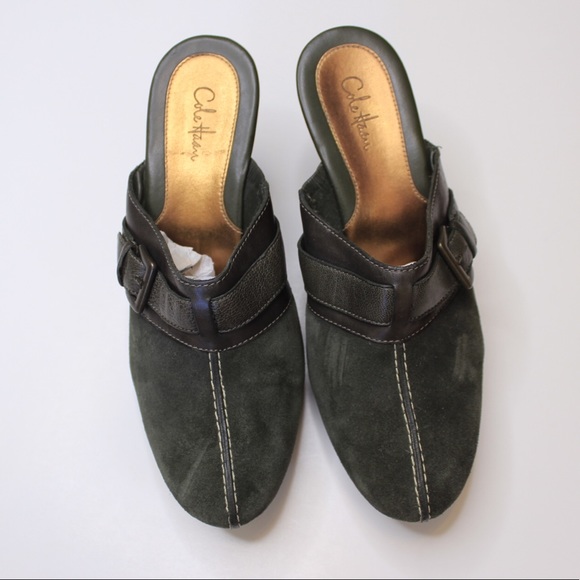 Cole Haan | Green Suede Pointed Toe Clogs - Picture 2 of 12